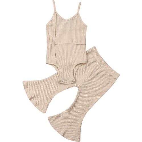 New 2Pcs aby Girls Romper Sleeveless Top+Long Bell Bottoms Pants Outfits