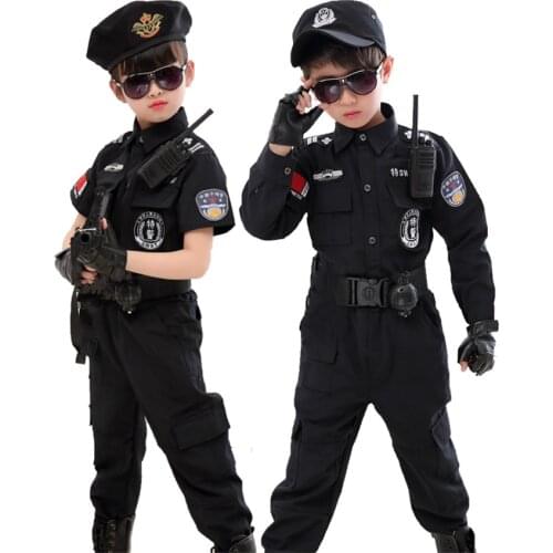 Children Halloween Policeman Costumes Kids Party Carnival Police Uniform 110-160cm Boys Army Policemen Cosplay Clothing Sets