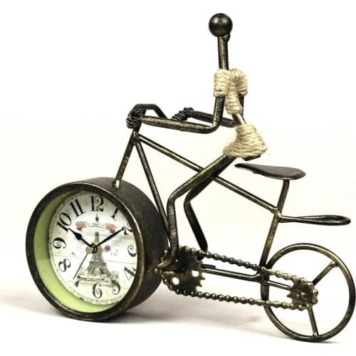Creative Iron Bike Rider Figurine Desk Clock Metal Bicycle Model Table Clock Ornament Houseware Art and Craft Office Decor Home
