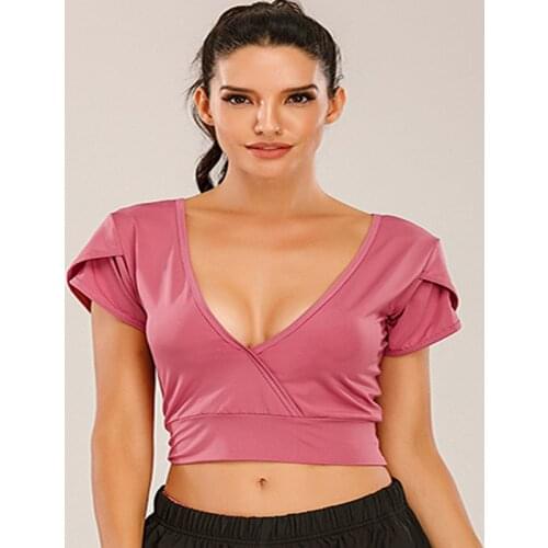 Summer New Navel Low-Cut Sexy Yoga Comfort Fitness Shirt Womens Sports Short-Sleeved T-shirt Slim Fit