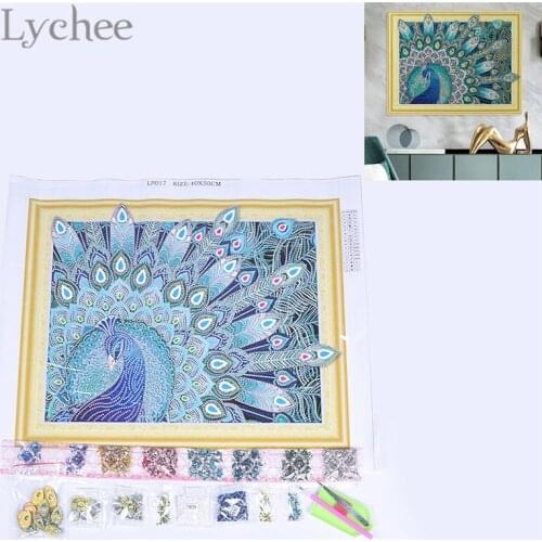 Lychee Life Special Shaped Peacock Diamond Embroidery Rhinestone Diamond Painting Cross Stitch DIY Handmade Semi-finished Crafts
