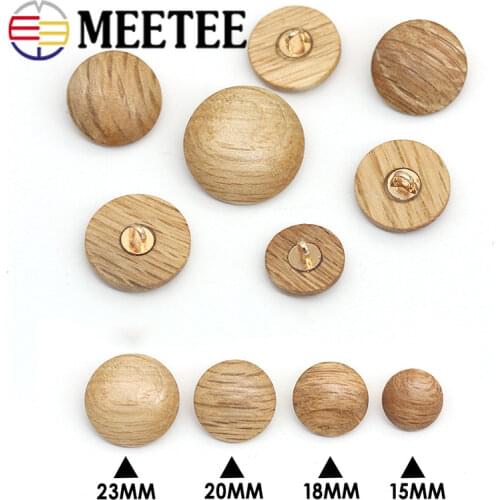 Meetee 50pcs 15/18/20/23mm Natural Wooden Button Metal Shank Buttons DIY Casual Shirt Coat Decoration Buckles Sewing Accessories