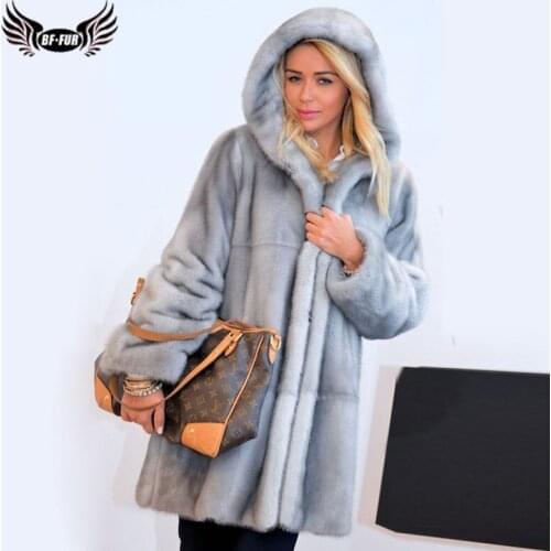Fashion New Women Real Mink Fur Coat With Hood Wholeskin Genuine Mink Fur Coat Long Natural Fur Coats Woman Plus Size Overcoats