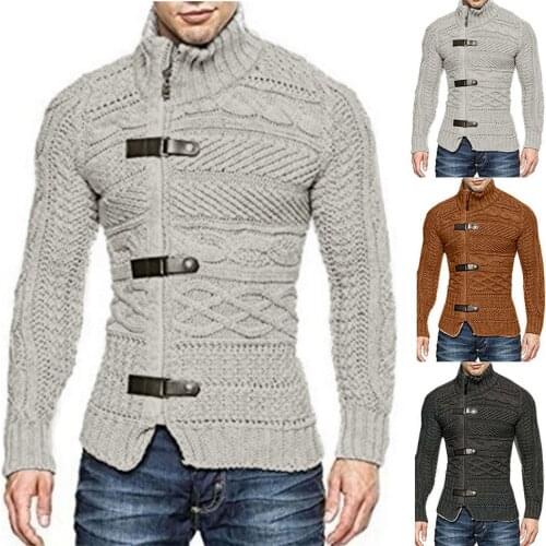Mens Sweater New Turtleneck Button Sweaters Autumn Winter Long Sleeve Pullover Tops Fashion Slim Solid Streetwear Sweatshirts