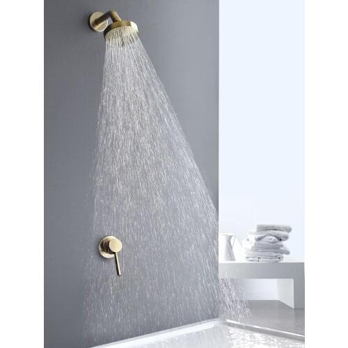 Copper Bathroom Shower Faucets Set Gold Brass Single Handle Hot & Cold Wall Mounted Waterfall Bath Mixer With Handheld