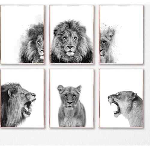 Black White Animal Lion Wall Art Canvas Painting Nodic Posters and Prints Nature Photography Pictures for Living Room Home Decor