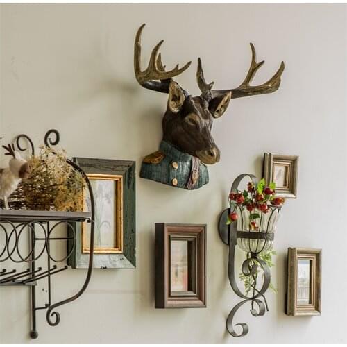 Nordic Home Living Room Background Wall Hanging Bust Of Mr Deer In Uniform Wall Resin Animal Hotel Wall Decor Statue Ornament