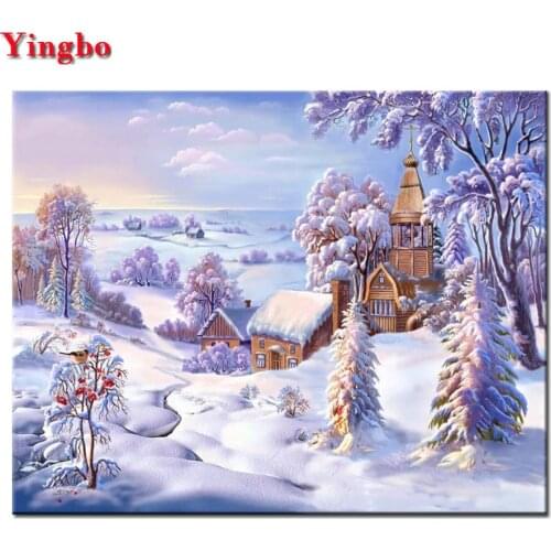 New arrival full square round Diamond Painting snow Winter village landscap Diamond Embroidery christmas 5d Diy diamond mosaic