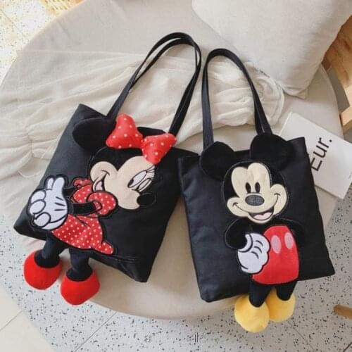 Original Disney Mickey Minnie Head Cartoon Girl Shopping Bag Shoulder Bag Shopping Leisure Tote Women Large Capacity Tote