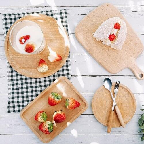 Japanese Style Beech Wood Dessert Bread Tray Round Rectangular Plank Food Shooting Baking Photo Props Fruit Dish Plate Tableware