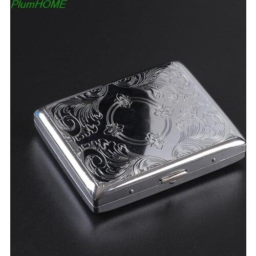 Silver Portable Metal Cigarette Case for 20 Cigarettes Flip Open Cigarette Storage Box Holder Travel Outdoor Smoking Tools Gifts
