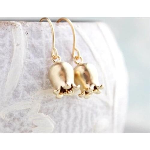 Lily of the Valley Brinco Matte Gold Color Bell Flower Small Tulip Dangle Earrings for Women Female Drop Earring Fashion Jewelry