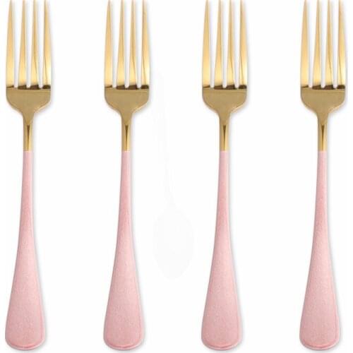 Tablewellware Western Pink Gold Stainless Steel Cutlery Set 4Pcs Forks Set Mirror Tableware Kitchen Dinnerware Set Dropshipping