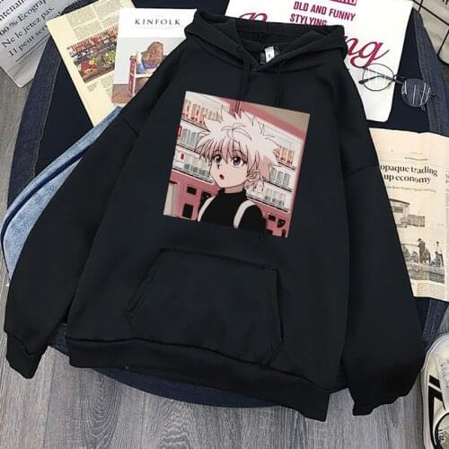 Killua Kawaii Hunter X Hunter Hoodies Women Long Sleeve Sweatshirt Killua Zoldyck Anime Manga Black Hoodies Bluzy Tops Clothes