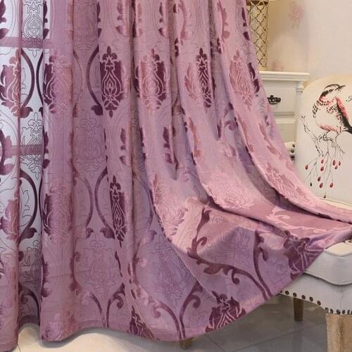 European Style Curtains Purple Hollow Jacquard Shading Finished Product Customization Curtains for Living Dining Room Bedroom