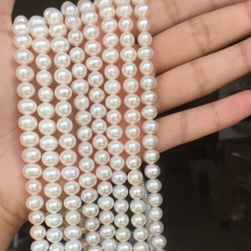 Loose Pearl Strand Pearl Necklace Round Shape Pearls with Size 6.5-7mm Perfect Luster for Diy Jewelry