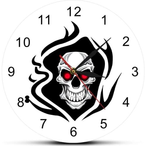 Vintage Evil Skeleton Skull Head Modern Wall Clock Halloween Home Party Decoration Horror Wall Art Clock Watch Silent Movement