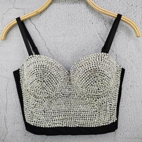 Glitter Rhinestone Crop Top Summer Women Pole Dance Clothing Party Outfit Sexy Vest American Rave Nightclub GOGO Costume BI985