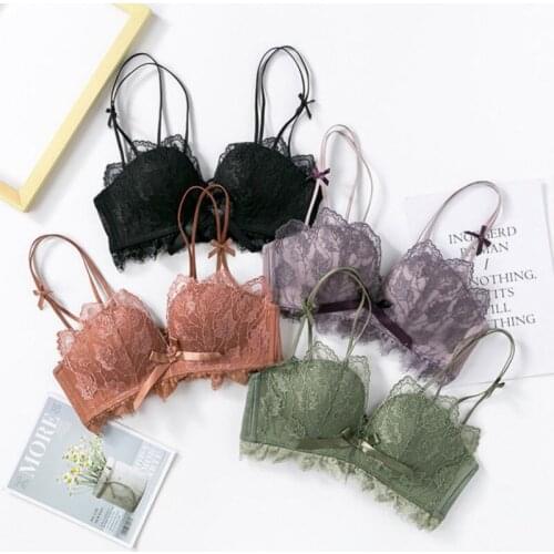 Wire Free Push Up Underwear Women Suit Bra Gathered Small Chest Sexy Lace Bras Thin Comfortable Intimates