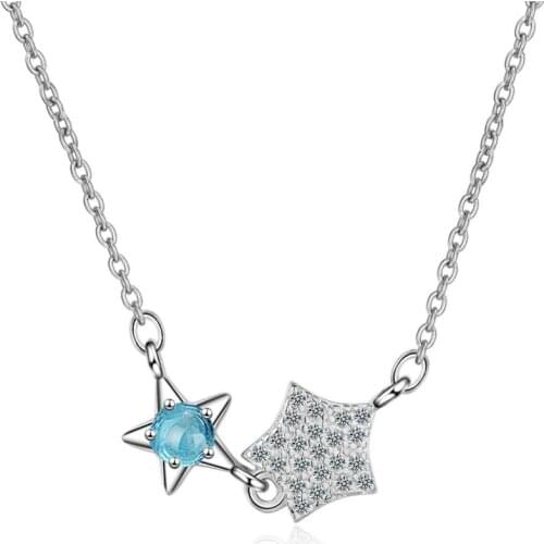 KOFSAC Female Charm Blue Crystal Jewelry Shiny Zircon Star Pendant Necklaces For Women 925 Silver Necklace Wedding Accessories
