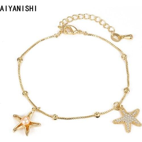 AIYANISHI 18K Gold Filled Chain Bracelet for Girls Starfish Women Natural Freshwater Pearls Bracelets Jewelry Gifts Wholesale