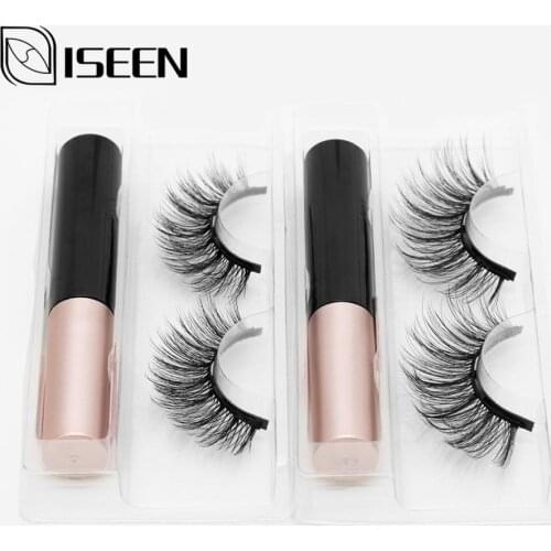 ISEEN 1 pair Magnetic Fake Eyelashes Set Magnet Lashes Lasting Eyeliner Natural Dramatic Volume False Lashes Makeup Extension
