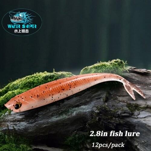 WATER SNIPER 2.8in Free Shipping Fork Tail Soft Lure 12pcs/Lot Silicone Fishing Bait with 3D Eye Double Color Salt Smell Lure