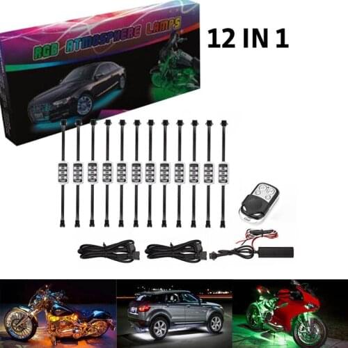 12pcs Motorcycle LED RGB Atmosphere Strips Light 5050SMD 72LED 12V Auto Car Wireless Remote Control Decorative Brake Strips Lamp