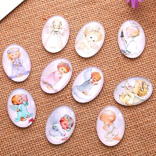 30x40mm Random Mixed Little Angel Child Oval Glass Cabochon Flatback Photo Base Tray Blank DIY Making Accessories 5pcs K04772