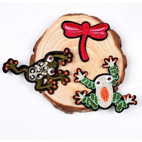 Frog&dragonfly 3pcs/set Embroidered Applique patches for clothing sewing skirt fabric patch garment Accessories Diy decoration