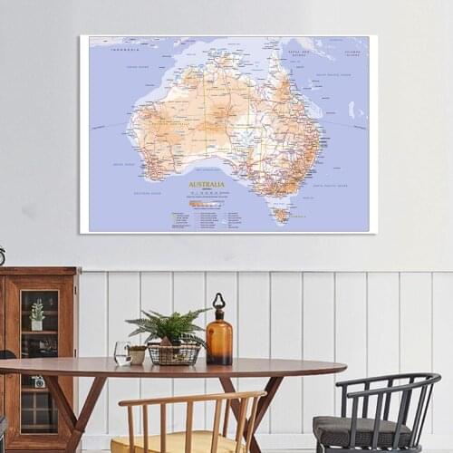 5*3feet Terrain and Traffic Route Map of The Australia Wall Poster Non-woven Canvas Painting Home Decoration School Supplies