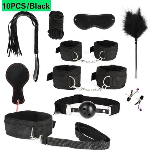 Exotic Sex Products For Adults Games Leather Bondage BDSM Kits Handcuffs Sex Toys Whip Gag Tail Plug Women Sex Accessories
