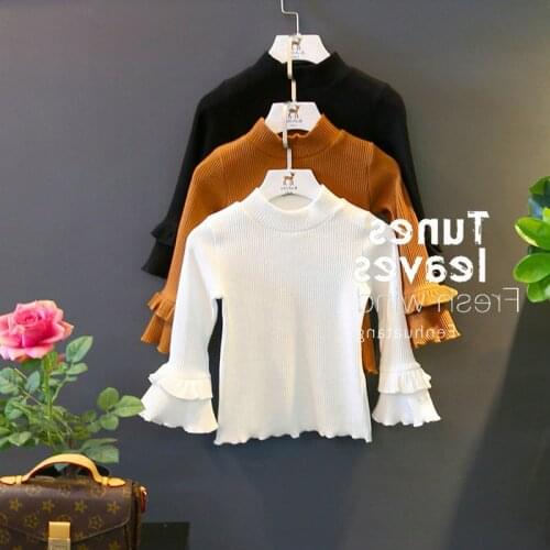 Girls' T-shirt Half High Neck Flared Sleeve Bottom Top Autumn Winter 2021 New 3-8 Years Old