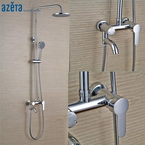 Azeta Bathroom Chrome Plated Wall Mounted Rainfall Shower Set Bathtub Faucet With 8inch Shower Head and Hand Shower H009