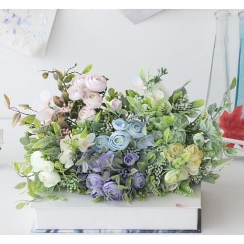 Artificial Flower Eco-friendly Anti-fade Plastic Simulation Silk Rose Flower Vivid and Beautiful Durable for Household