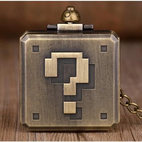Retro Question Mark Design Pocket Watch for Men Women Creative Square Cool Necklace Pendant Clock Gifts Kids Fob Watch