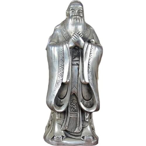China old Feng Shui Homeornaments Plate with silver Confucius statue Statue