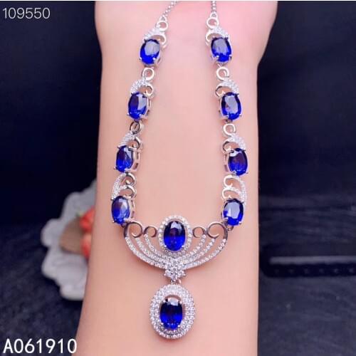 KJJEAXCMY boutique jewelry 925 sterling silver inlaid natural Blue corundum gemstone female luxury necklace pendant fashion