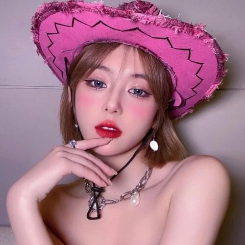 Western Cowboy Hat For Men Women Fedora Outdoor Wide Brim Faux Leather Black White Pink Summer Y2K Party Club Beach Travel Cap