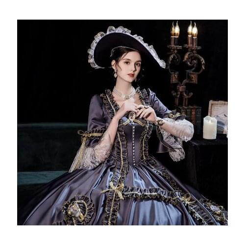 Grey lace ruffle bowknot vintage ball gown venice medieval dress Renaissancequeen dress Victorian cosplay ball gown Belle