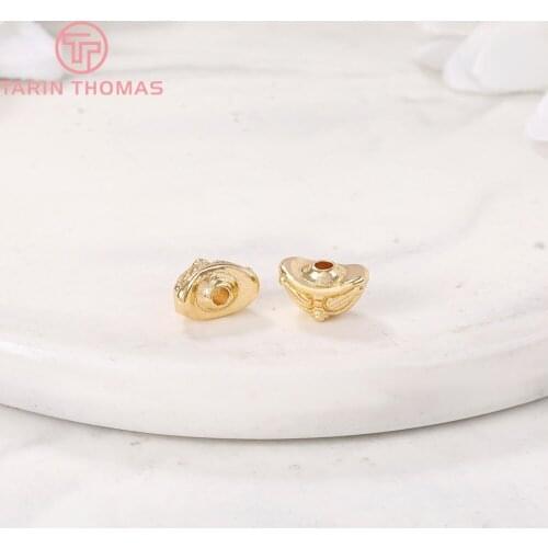 6PCS 5x8MM 24K Gold Color Plated Brass Ingots Spacer Beads Bracelet Beads High Quality Diy Jewelry Accessories