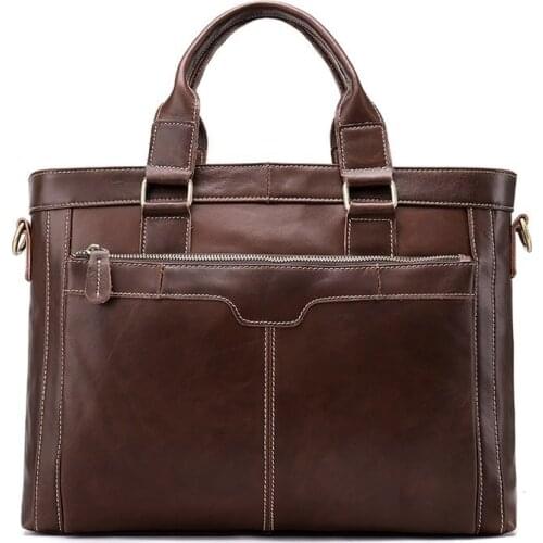 Retro Cow Leather Mens Briefcase Laptop Bag Business Bag Genuine Leather Briefcase Men Shoulder Bag Crossbody bag For Man