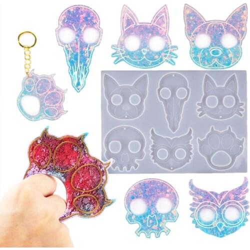 DIY Crystal Epoxy Resin Mold No-Touch Ring Set Keychain Cat Claw Silicon Resin Mold Defense Cat Skeleton Epoxy Mold Craft Making