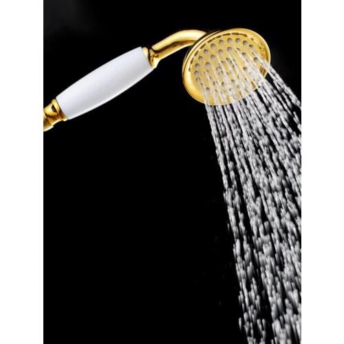 Shower Heads Gold Brass Bathroom Hand Held Shower Sprayer Head With Luxury Ceramics Bath Round Rainfall Shower Faucet HJ-0516K