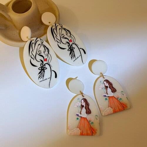 2021 New Fashion Creative Portrait Printed Acrylic Earrings Women Girls Unusual Piercing Earrings Retro Trendy Party Jewelry