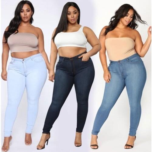 New Large Size Fashion High Stretch Denim Pants for Women Jeans