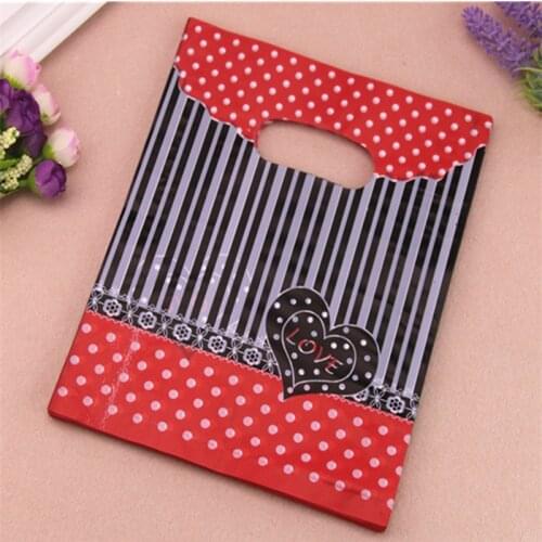 2016 New Design Wholesale 100pcs/lot 20*25cm Red Plastic Gift Packaging With Sweet Heart Favor Wedding Gift Bags