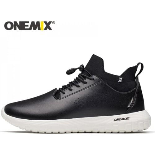 ONEMIX 2020 New Leather Loafers Men Shoes Outdoor Women Sneakers Soft Original Black Leather Shoes Women Walking Running Shoes