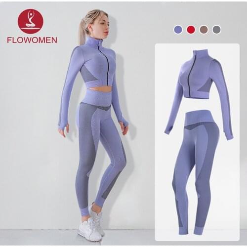 Autumn High Waist Seamless Zipper Sexy Yoga Set Breathable Quick Drying Fitness Running Sports Outwork Clothing Gym Women