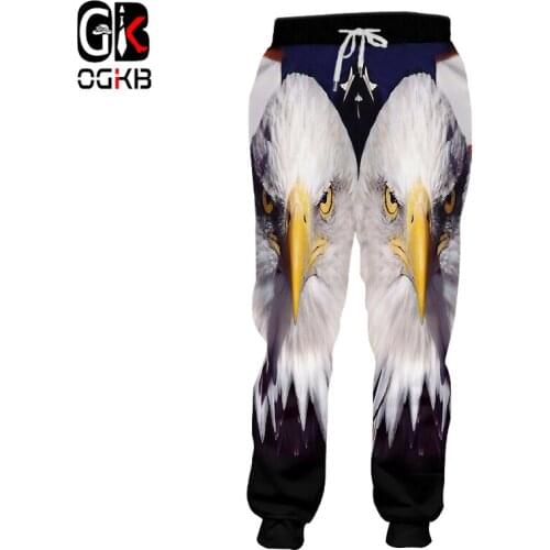 OGKB Couple Sweat Pants Hiphop Streetwear Punk Style Long Drawstring Full Length Pant Women/men Print Animal Eagle 3D Sweatpants